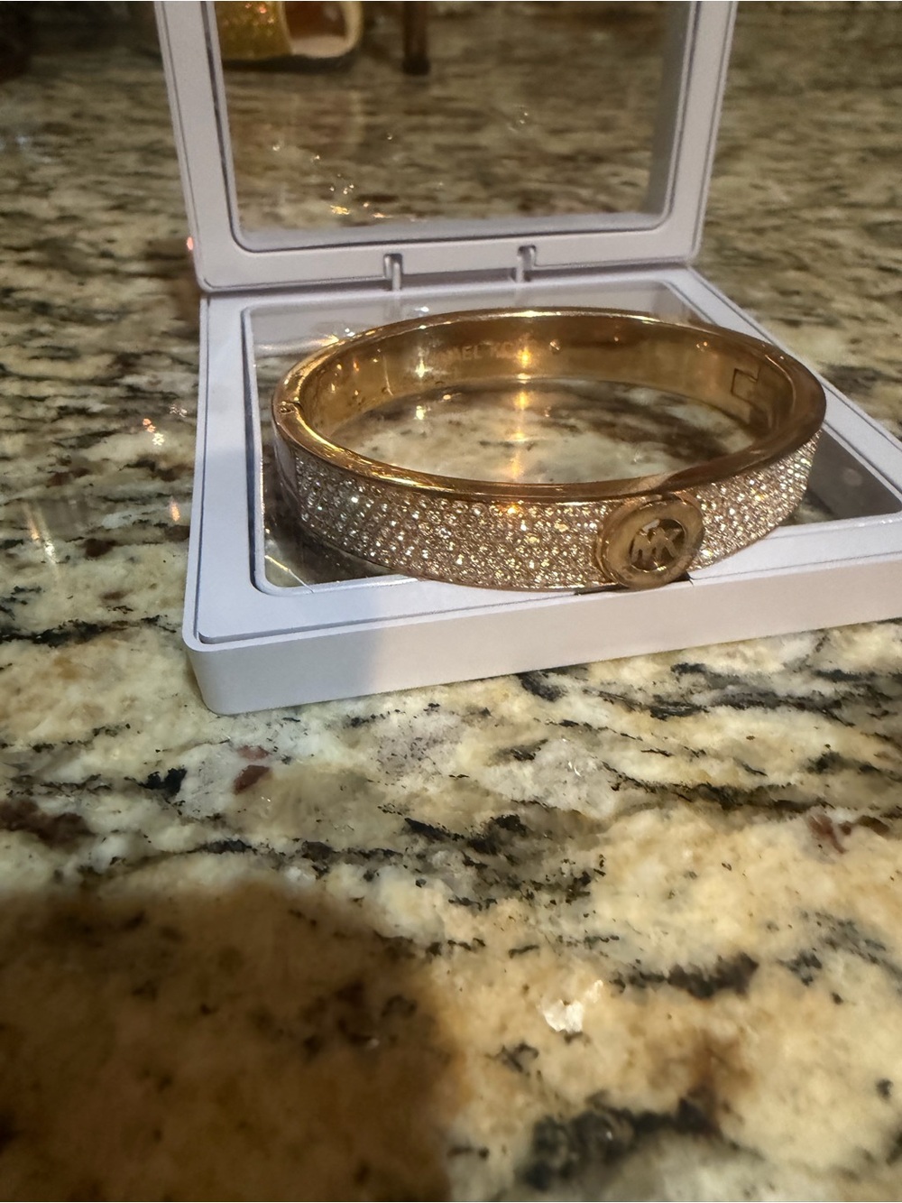 Michael Kors Rose Gold Pavé Logo Hinge Bangle with rhinestones Bracelet - Picture 3 of 8